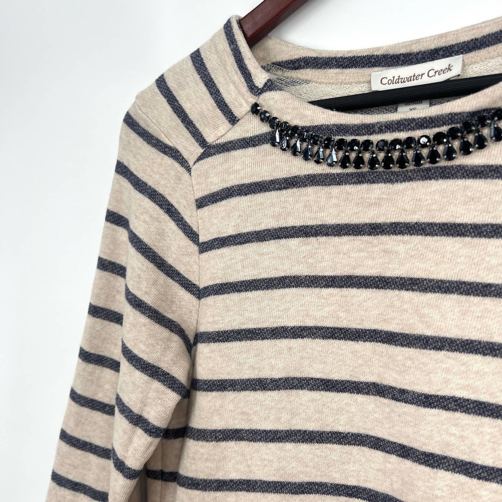 Coldwater Creek Womens Size XS 4-6 Beaded Sweatshirt Blouse Shirt Top Gemstone - Picture 7 of 8